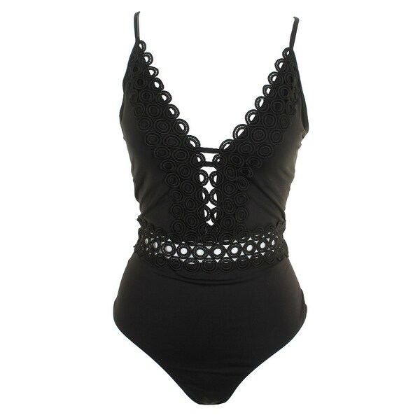 black one piece swimsuit with white trim