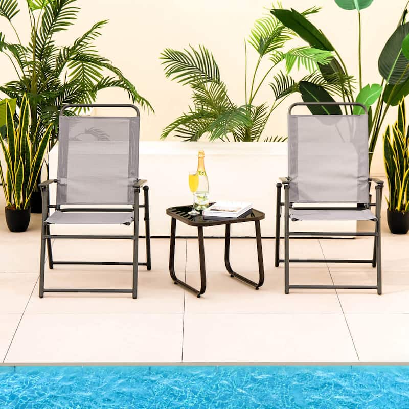 Costway 2pcs Patio Folding Chairs Dining Armrest Backrest Outdoor - See Details