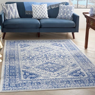 Nourison Whimsicle Boho Floral Geometric Ivory Navy Area Rug