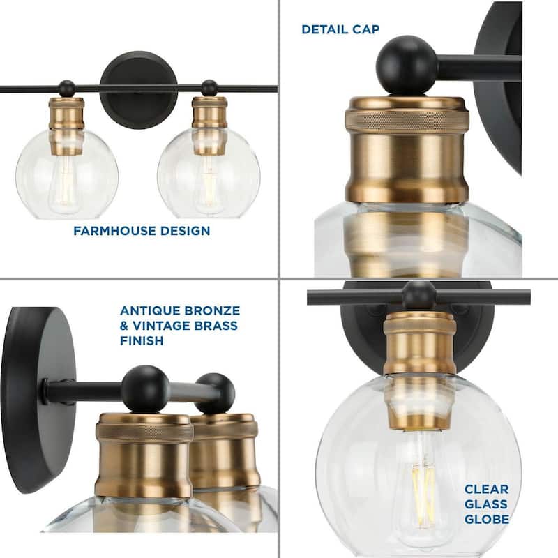 Hansford Collection 4-Light Antique Bronze Clear Glass Coastal Bath Vanity Light