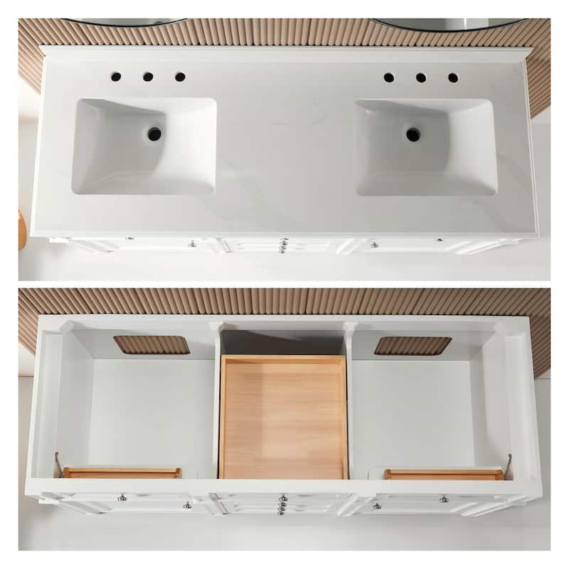 36''/48''/60'' Freestanding Bathroom Vanity with Single/Double Sink & Drawers, White