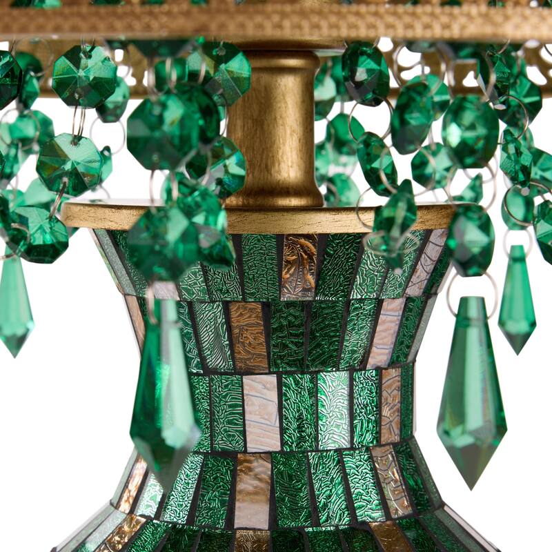 Bridget River of Goods Green and Gold Glass and Metal Drum Shade 25-Inch Table Lamp - 13.75" x 13.75" x 25"