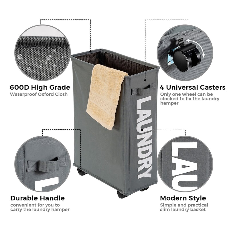 Gymax 21'' Slim Laundry Basket Hamper 10 Gallon Collapsible Waterproof