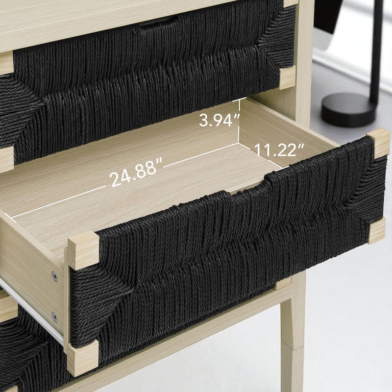 3-Drawer Buffet Sideboard Cabinet with Natural Rope Decor, Adjustable Shelves and Waterproof Top for Kitchen or Entryway