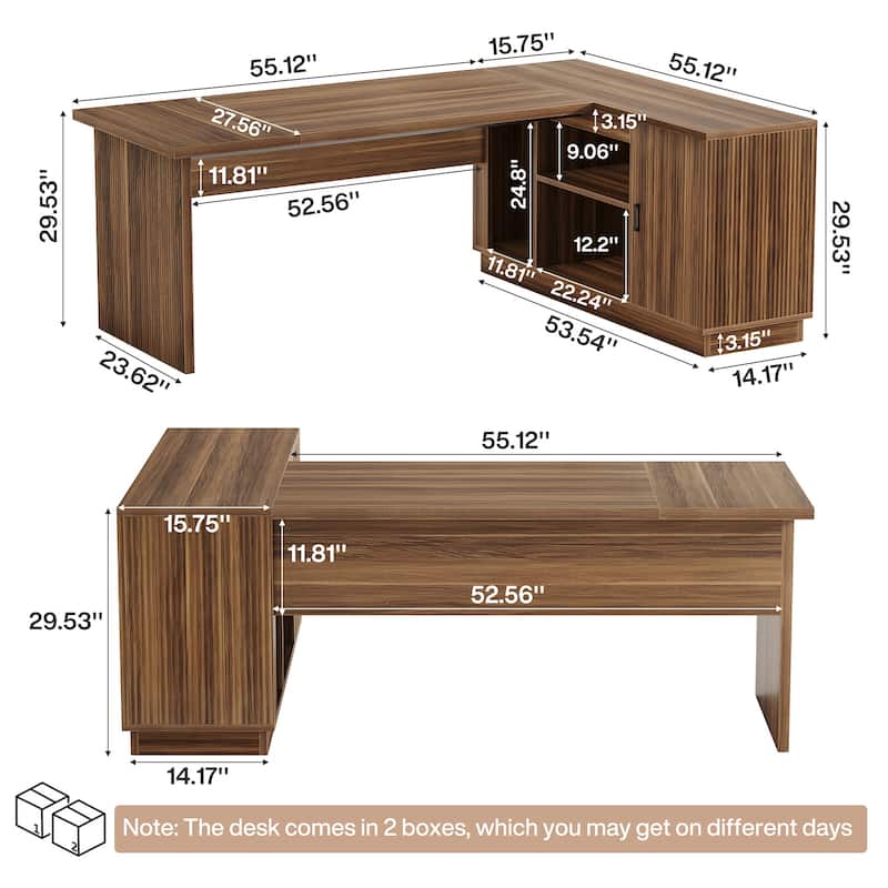70.87-Inch L-Shaped Executive Desk with File Cabinet and Shelves, Large Computer Desk for Home Office
