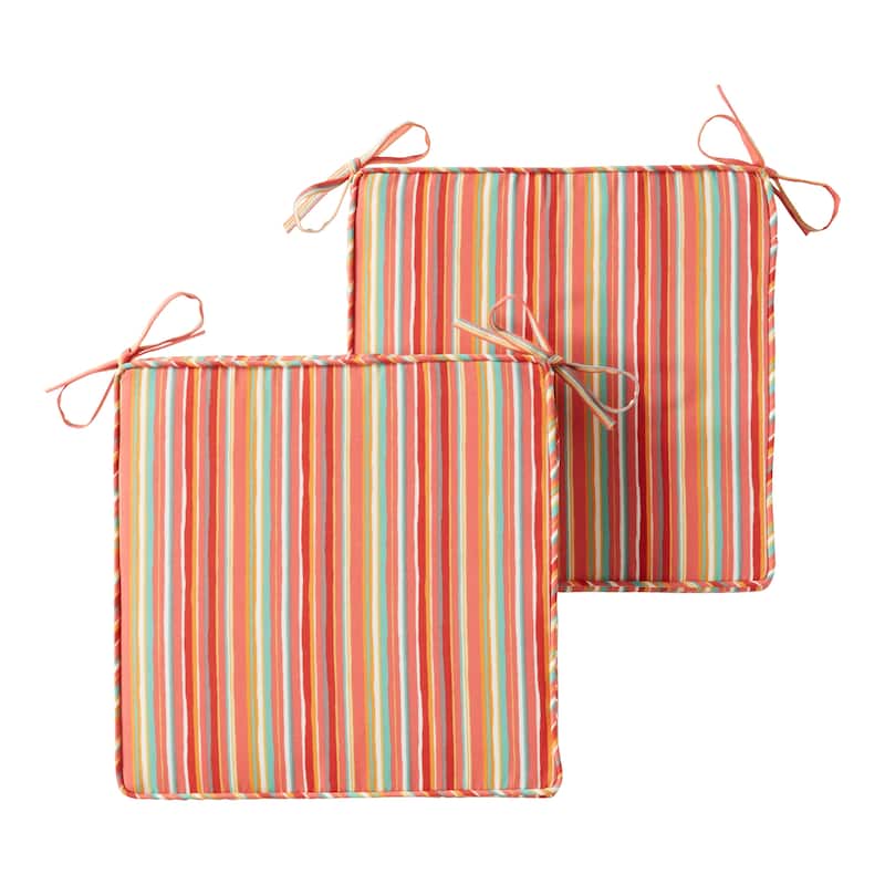 Greendale Home Fashions 18" Square Outdoor Chair Pad (Set of 2) - Watermelon Stripe