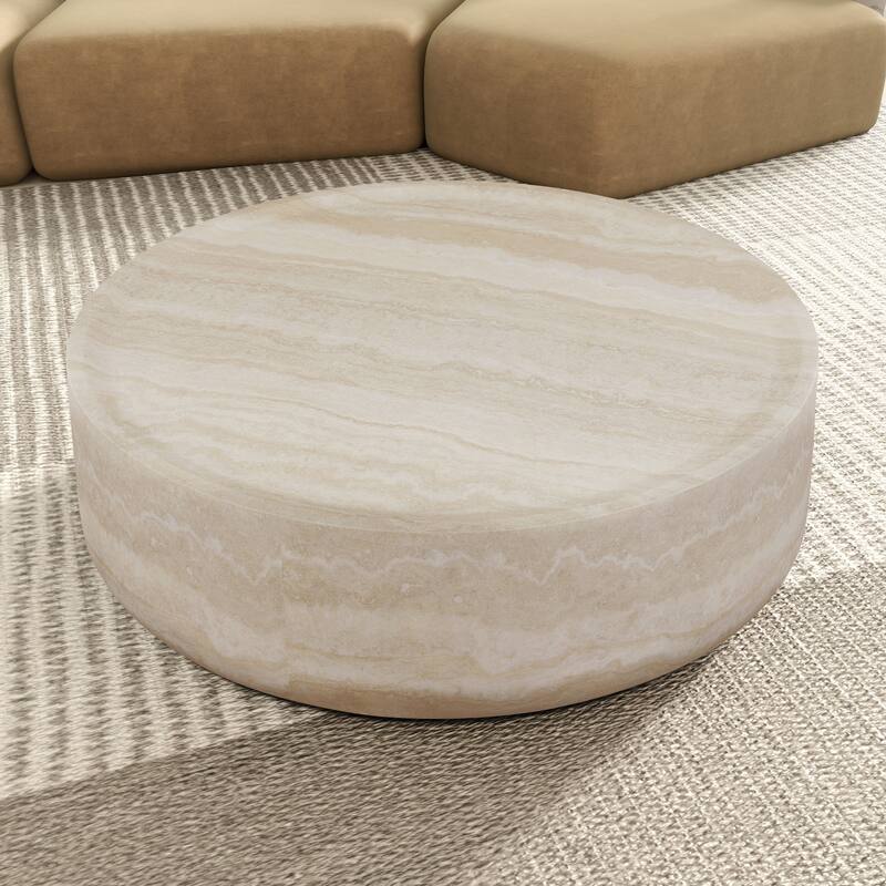 Modern Coffee Tables Tea Faux Travertine Textured Table, No Need Assembly