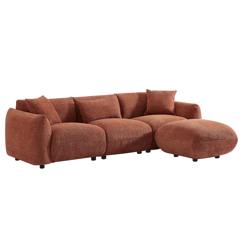 Upholstered Comfortable Soft Lamb Down White Sectional Sofa Couch with Ottoman