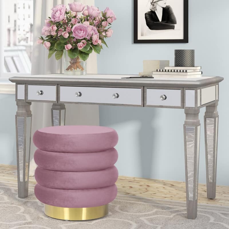 Adeco Round Storage Ottoman Removable Lid Vanity Makeup Footstool