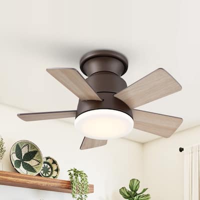 24" Oil-rubbed Bronze Wood 5-Blade Hugger Ceiling Fan with Light