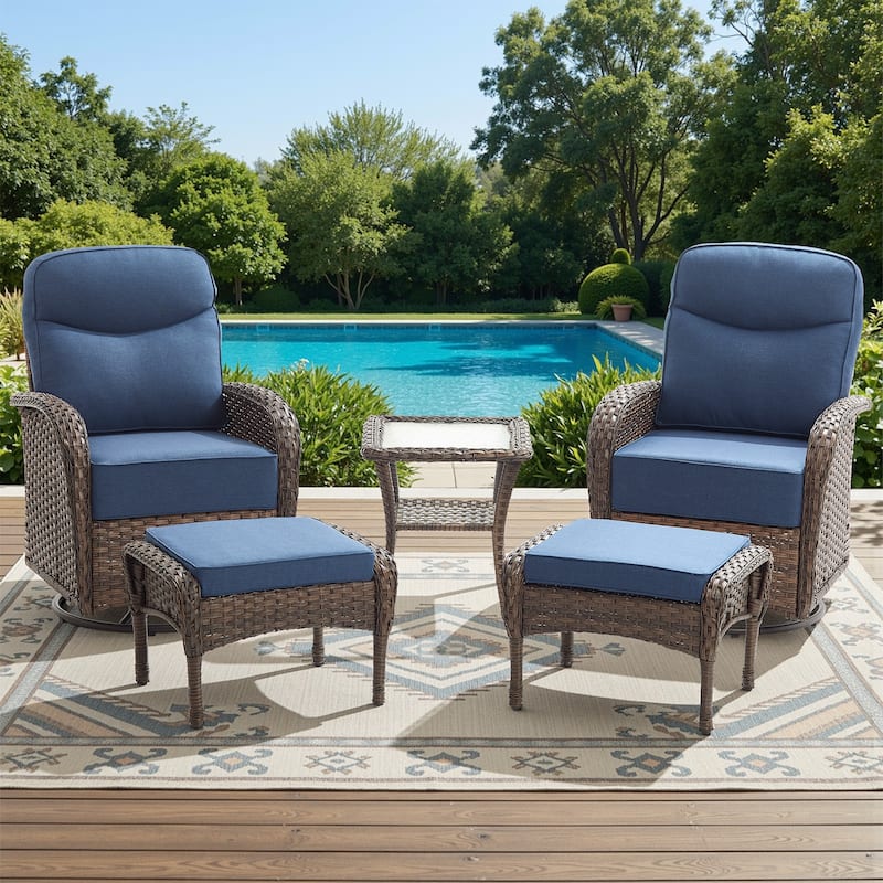 Meyreso 5-Piece Wicker Patio Swivel Glider Set with 6-Inch Thick Cushions