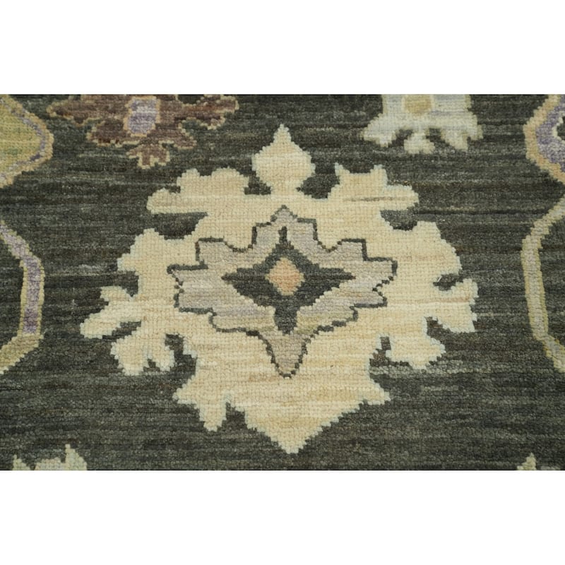 Vegetable Dye Wool Oushak Turkish Area Rug, Floral geometric Carpet - 9' 8'' X 7' 11''