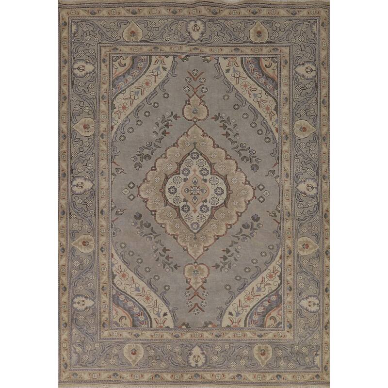 Gray Medallion Tabriz Persian Area Rug Handmade Wool Carpet - 6'5"x 9'0"