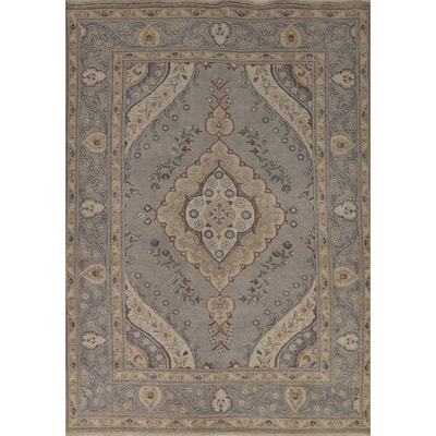 Gray Medallion Tabriz Persian Area Rug Handmade Wool Carpet - 6'5"x 9'0"