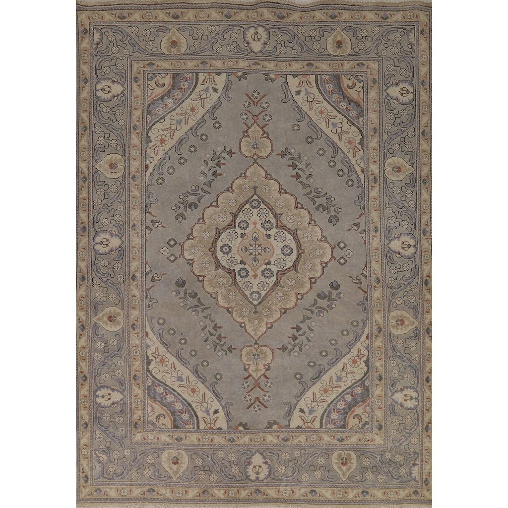 Gray Medallion Tabriz Persian Area Rug Handmade Wool Carpet - 6'5"x 9'0"