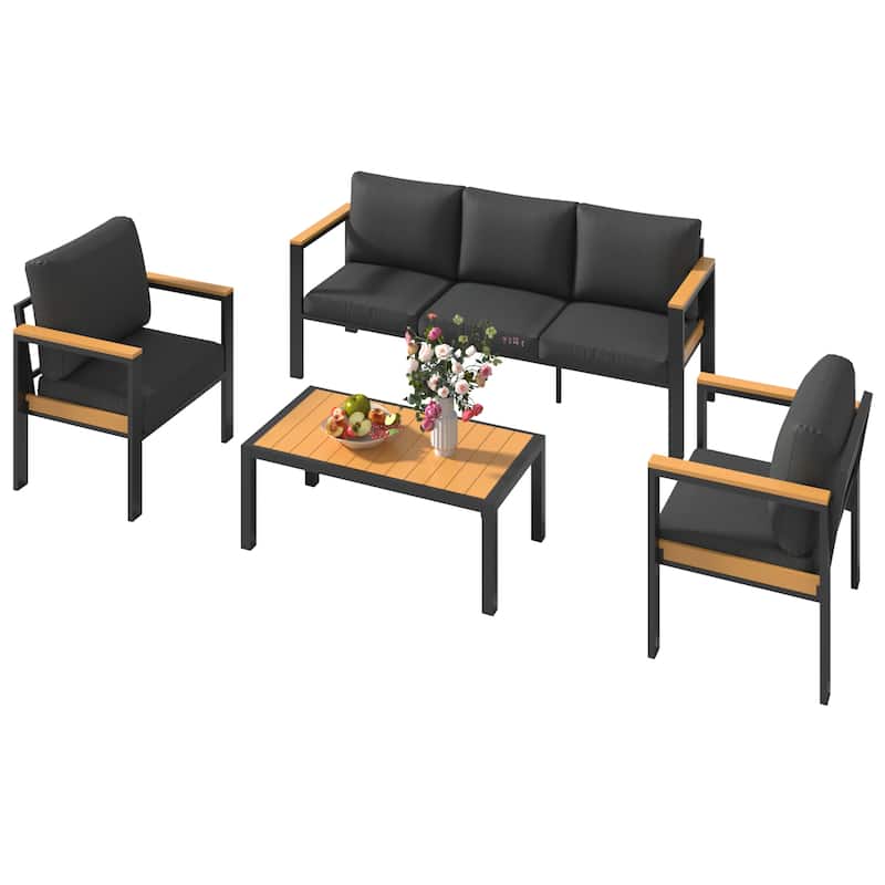 4/5/7-Piece Patio Conversation Set with Table, All-Weather Aluminum Furniture for Outdoor Living - Gray/Black