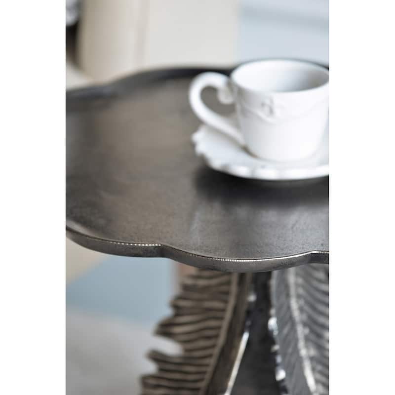 GDFStudio - Leaf Side Table with Silver Antique Finish and Leaf Design Legs - 15"