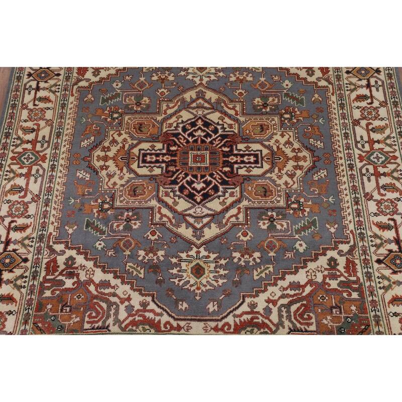 Geometric Heriz Serapi Oriental Area Rug Hand-Knotted Wool Carpet - 7'11" X 9'10"