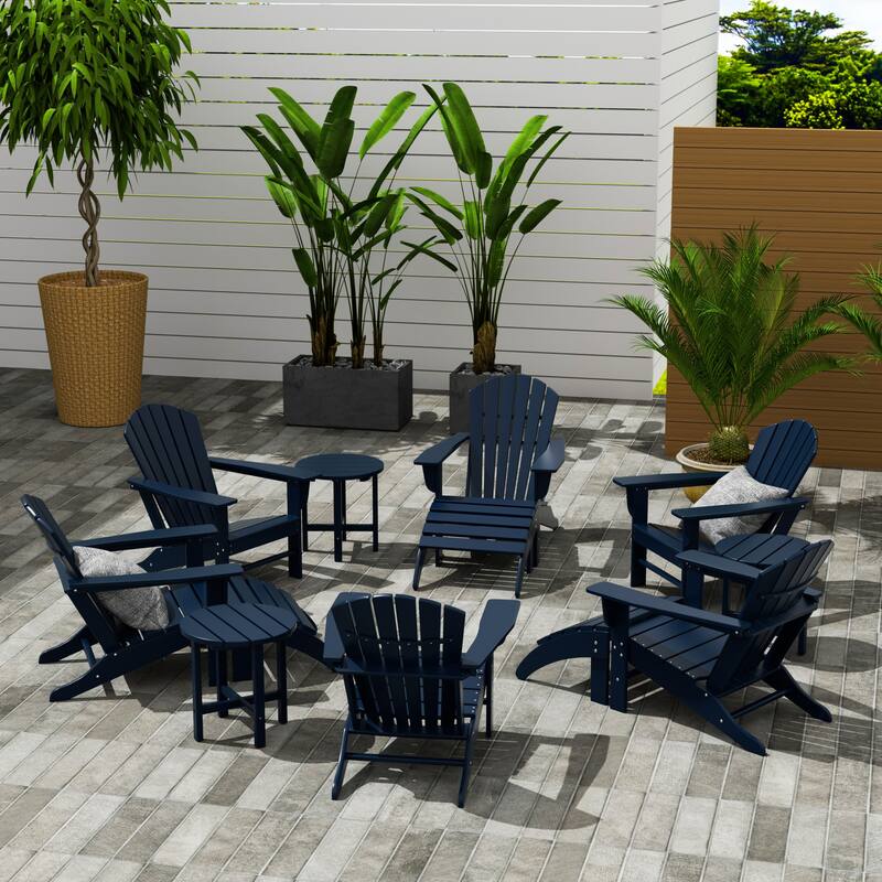 Altura 12-Piece Poly All Weather Adirondack Chair With Ottoman And Side Table - Navy Blue