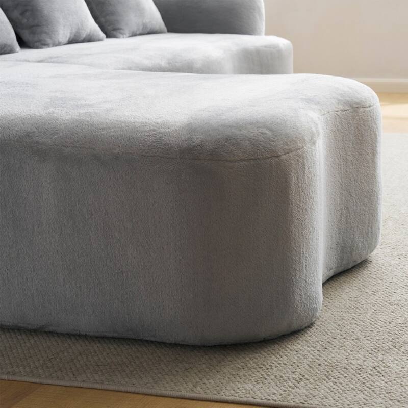 L-Shape Sectional Sofa with Curved Chaise, Beige Modular Chenille Couch