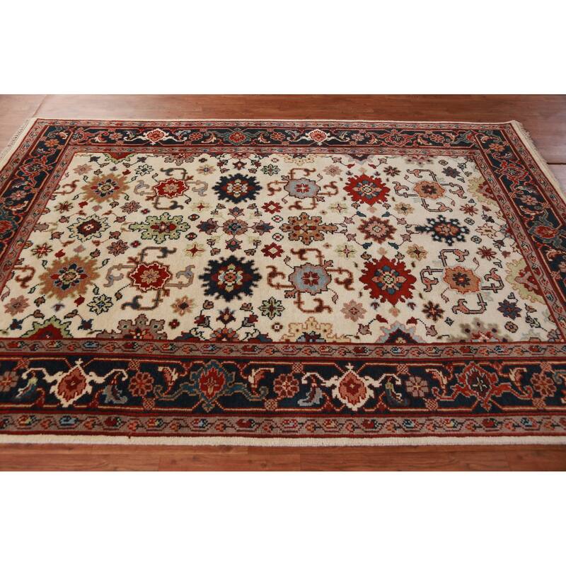 Hand Knotted Oriental 100% Wool Carpet Traditional Geometric Beige & Ivories Ziegler Area Rug - 9' 0'' X 6' 0''