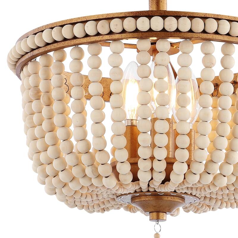 Georgian Wood Beaded/Metal LED Flush Mount, by JONATHAN Y