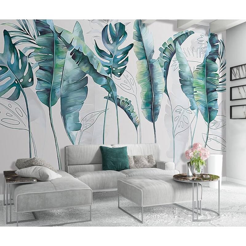 GK Wall Design Monochrome Banana Leaves Tropical Removable Wallpaper