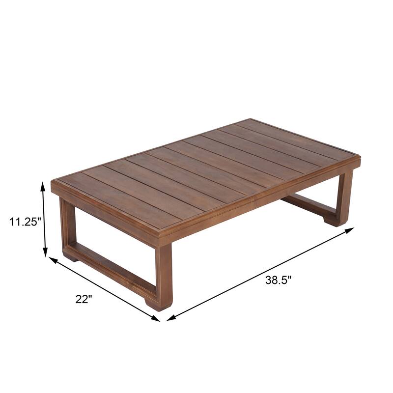 Roomfitters Outdoor Patio Coffee Table with Slatted Wood Design, Weather-Resistant Frame