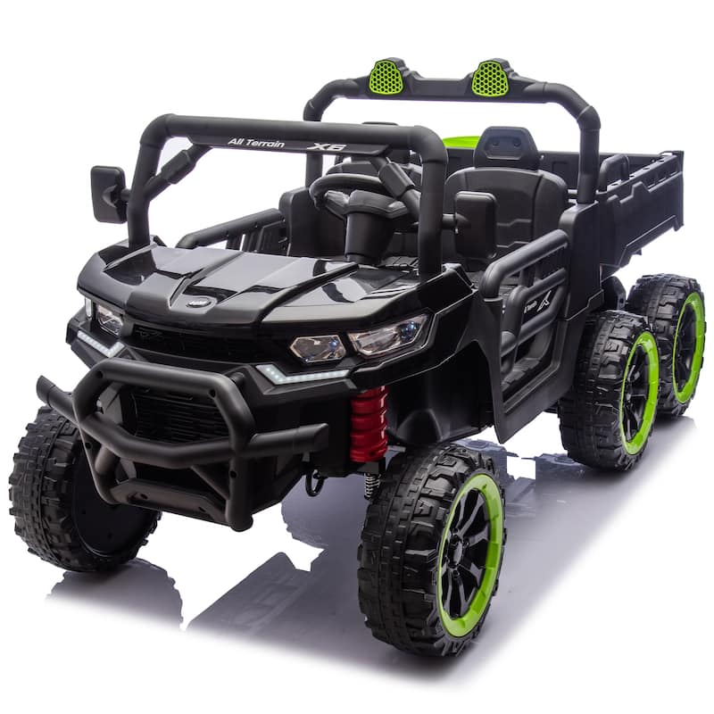 24V 2-Seater 6-Wheel Kids Electric Dump Truck for Ages 2-6, 4WD with Remote Control & Bluetooth - Black