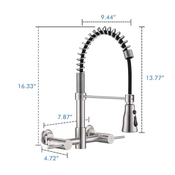 dimension image slide 0 of 3, Dornberg Wall Mounted Pull Down Bridge Kitchen Faucet