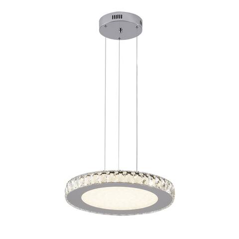 Dimmable LED Pendant Lighting with Stainless Steel Frame and Clear Crystal Accents