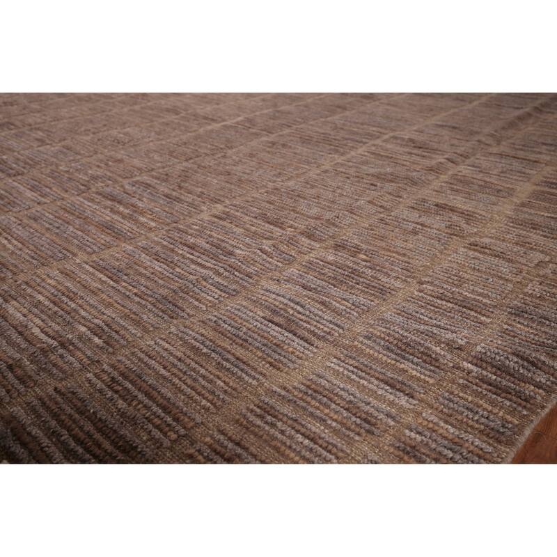 Hand Knotted Oriental 100% Wool Carpet Modern All-Over Brown Moroccan Area Rug - 13' 1'' X 8' 9''