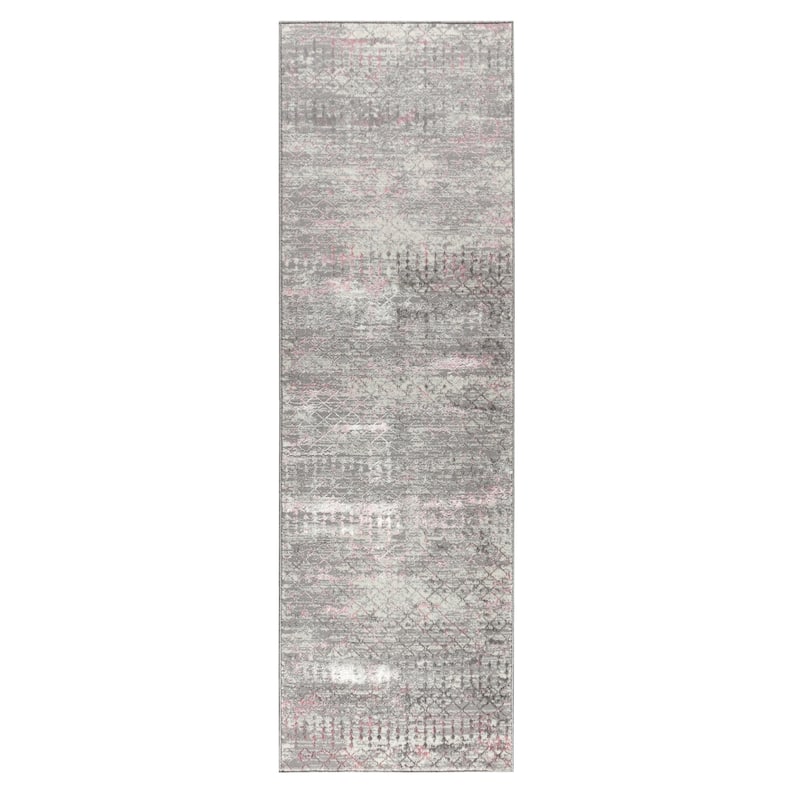 Maz Collection Abstract Geometric Area Rug - 2'7" x 8' - Grey/Rose