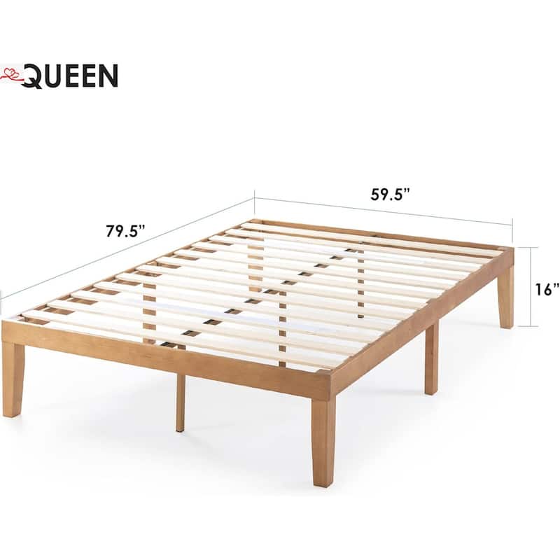 16 Inch Solid Wood Platform Bed with Wooden Slats