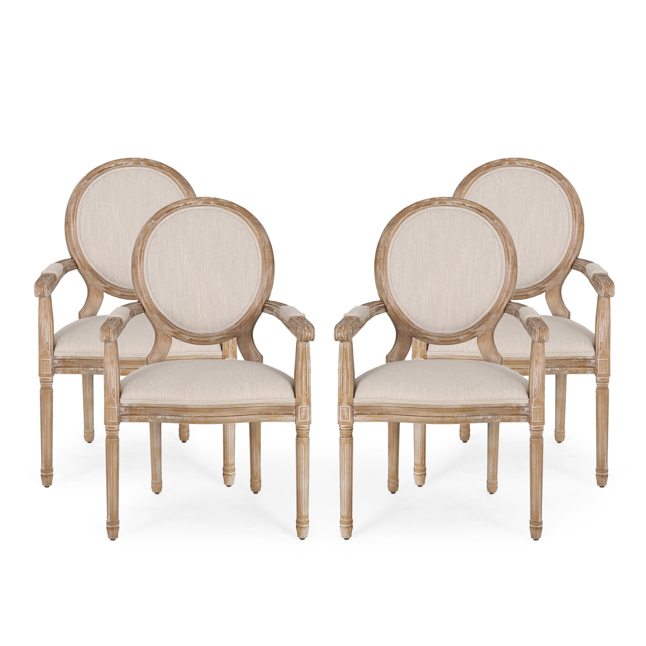 French Country Dining Chairs Set of 4, Farmhouse Dining Chairs with Round  Backrest, Mid Century Upholstered King Louis Back Accent Side Chair with