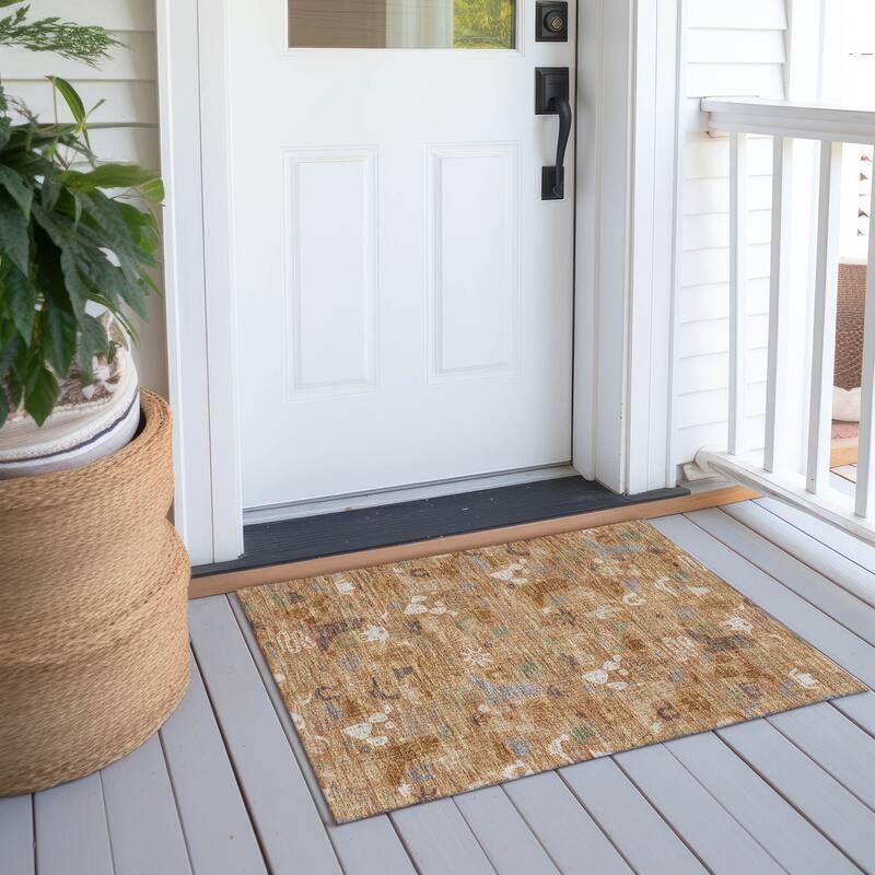 Machine Washable Indoor/ Outdoor Modern Ranch Chantille Rug - Copper - 1'8" x 2'6"