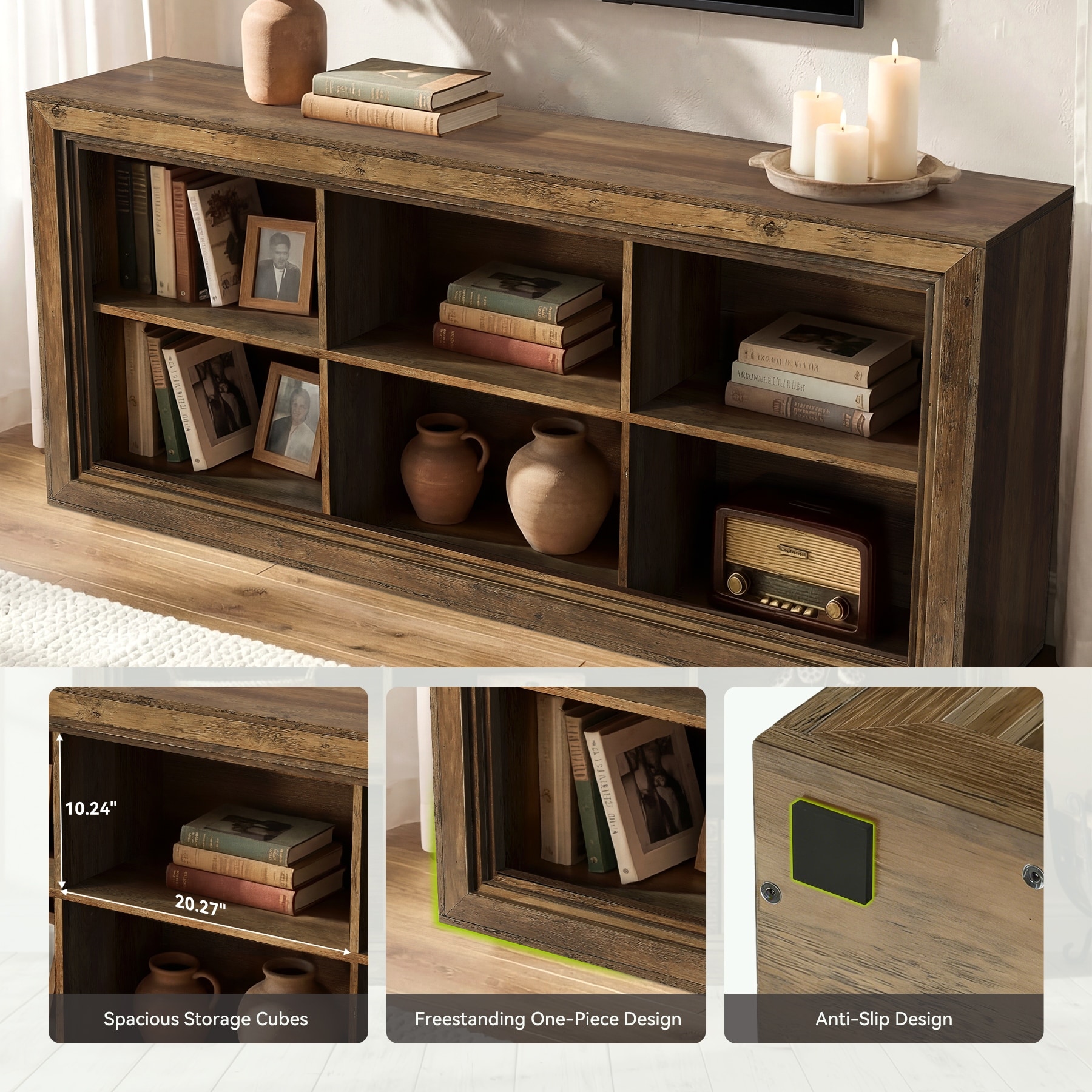 2 Shelf Bookcase Storage，6-Tier Open Modern Bookcase Retro