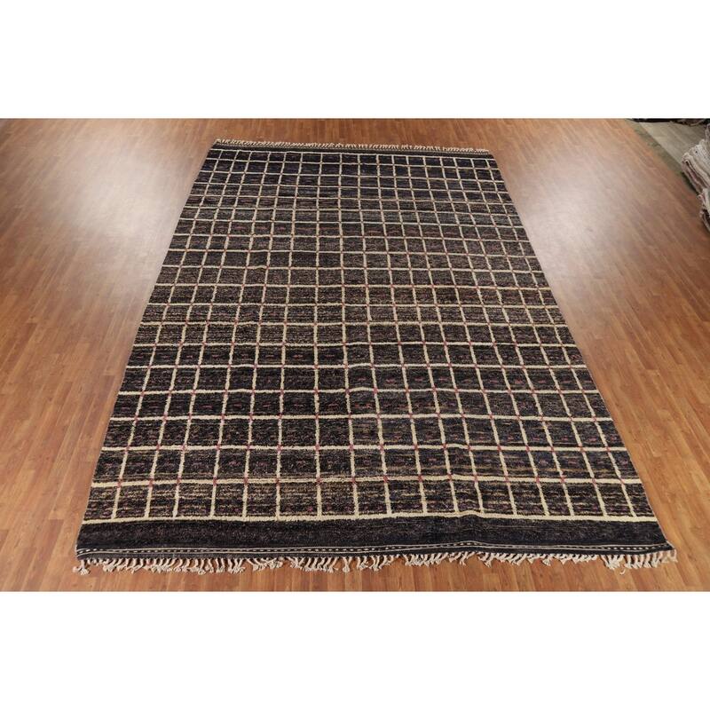 Checkered Moroccan Oriental Large Area Rug Hand-Knotted Wool Carpet - 10'0" x 15'0"