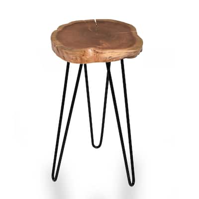 26" Brown and Black Accent Table with Hairpin Legs