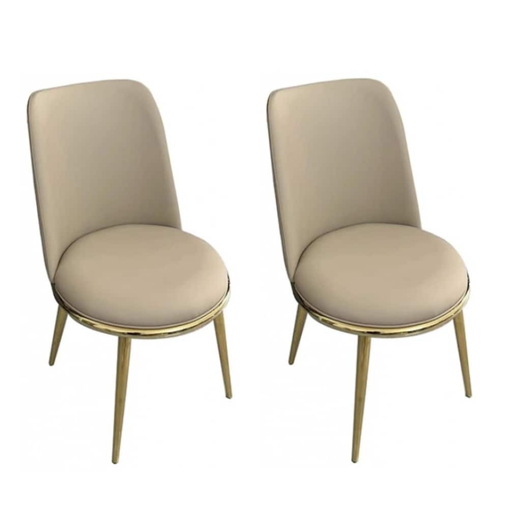 Relli Side Dining Chair Set of 2, Gold Metal, Taupe Faux Leather, Round Seats