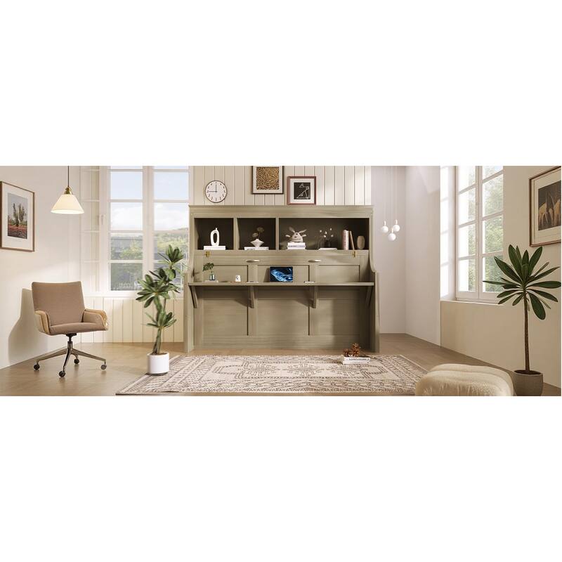 Roomfitters Twin Murphy Bed with Fold-Down Desk and Storage Shelves