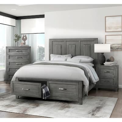 Rustic Style Bedroom 3pc Set Gray Finish Platform Bed Chest Nightstand