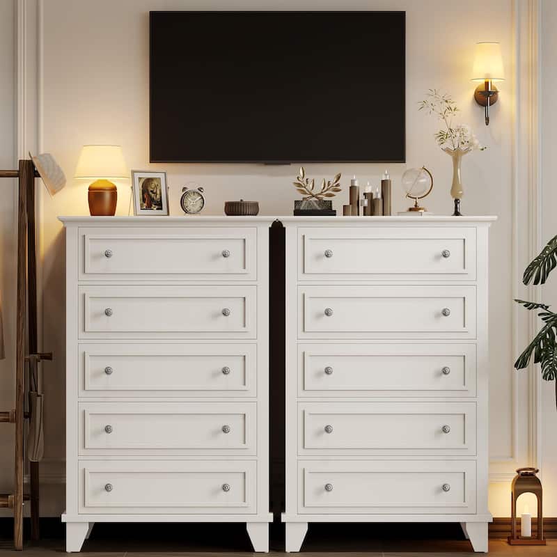 Black 5 Drawer Dresser for Bedroom, 48" Tall Wood Dresser & Chests of Drawers with Deep Drawers, Modern Chest Organizer