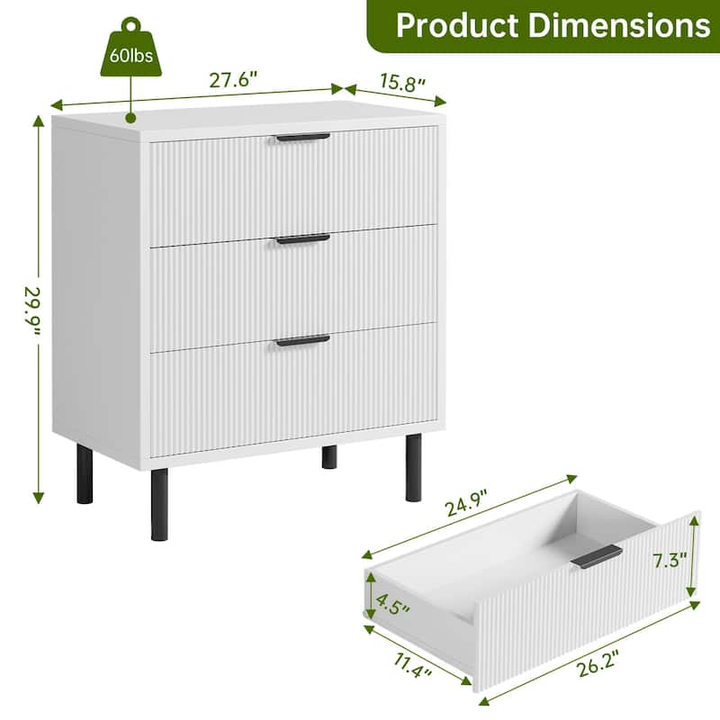 3/5/6 Drawer Fluted Dresser for Bedroom, Modern Wide Chest of Drawers with Metal Legs
