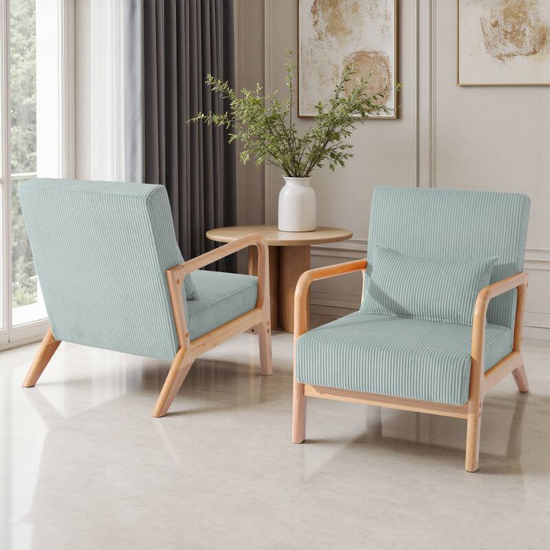 2 Set Upholstered Lounge Arm Chair with Pillow - Set of 2