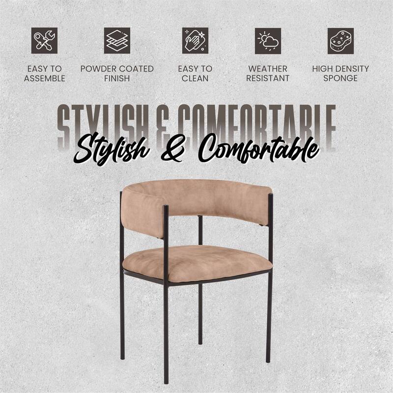 Dining Chair in Leather with Open-Back and Powder Coated Iron Legs Set of 2