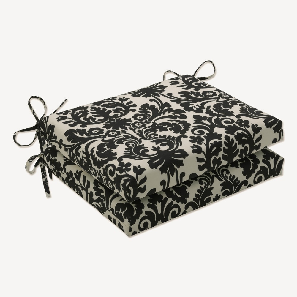 Pillow Perfect Outdoor Black/ Beige Damask Squared Seat Cushions (Set