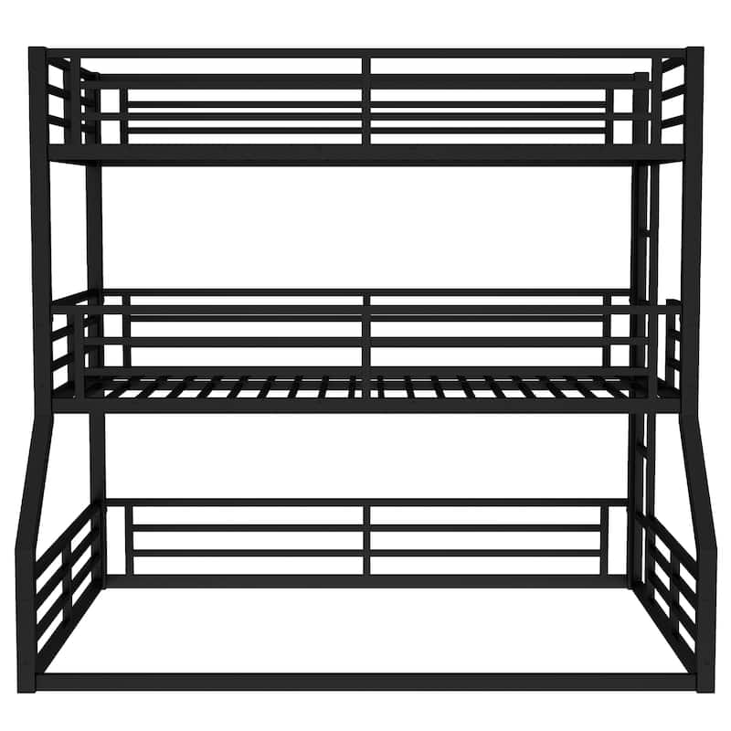 Twin over Twin over Full Bunk Bed, Metal Triple Bunk Bed with Safety Guardrails, Heavy-duty Bunk Bed with Noise-reduced Design