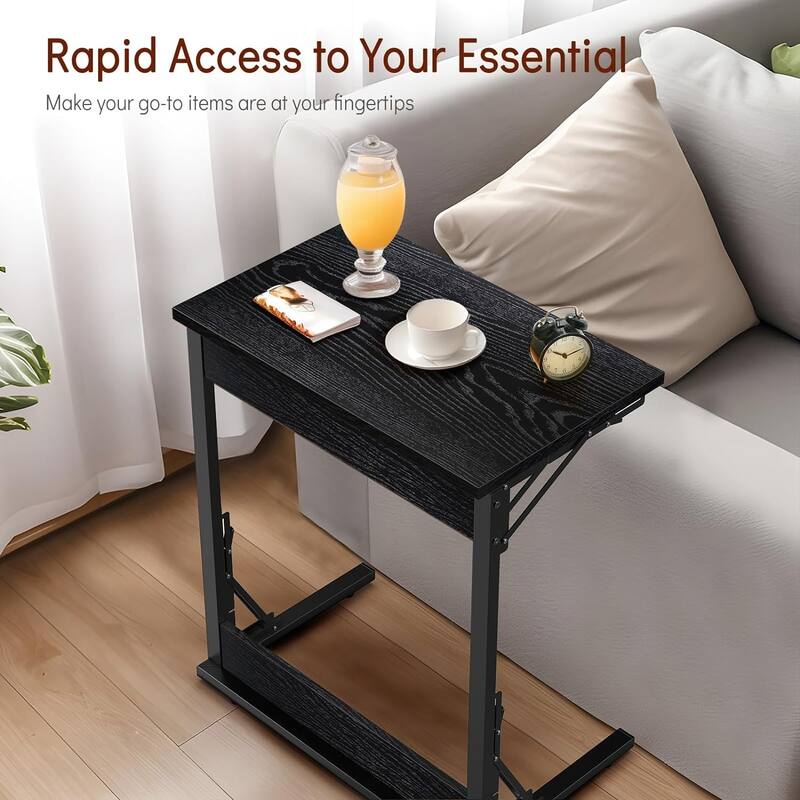 24" Folding C Shaped End Table, Small Sofa Side Laptop Desk