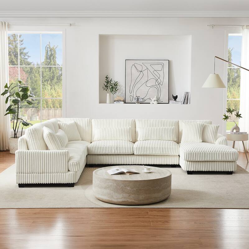 129.1" Corduroy U-Shaped Sectional Sofa with Chaise